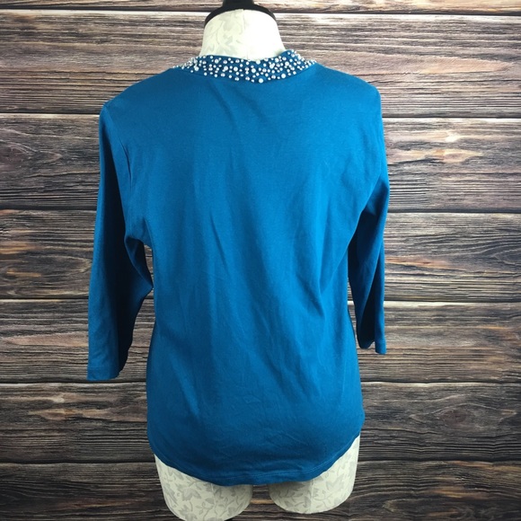 Rafaella pearl collar Tunic Teal Blue Top 1X 1330 - Picture 4 of 6